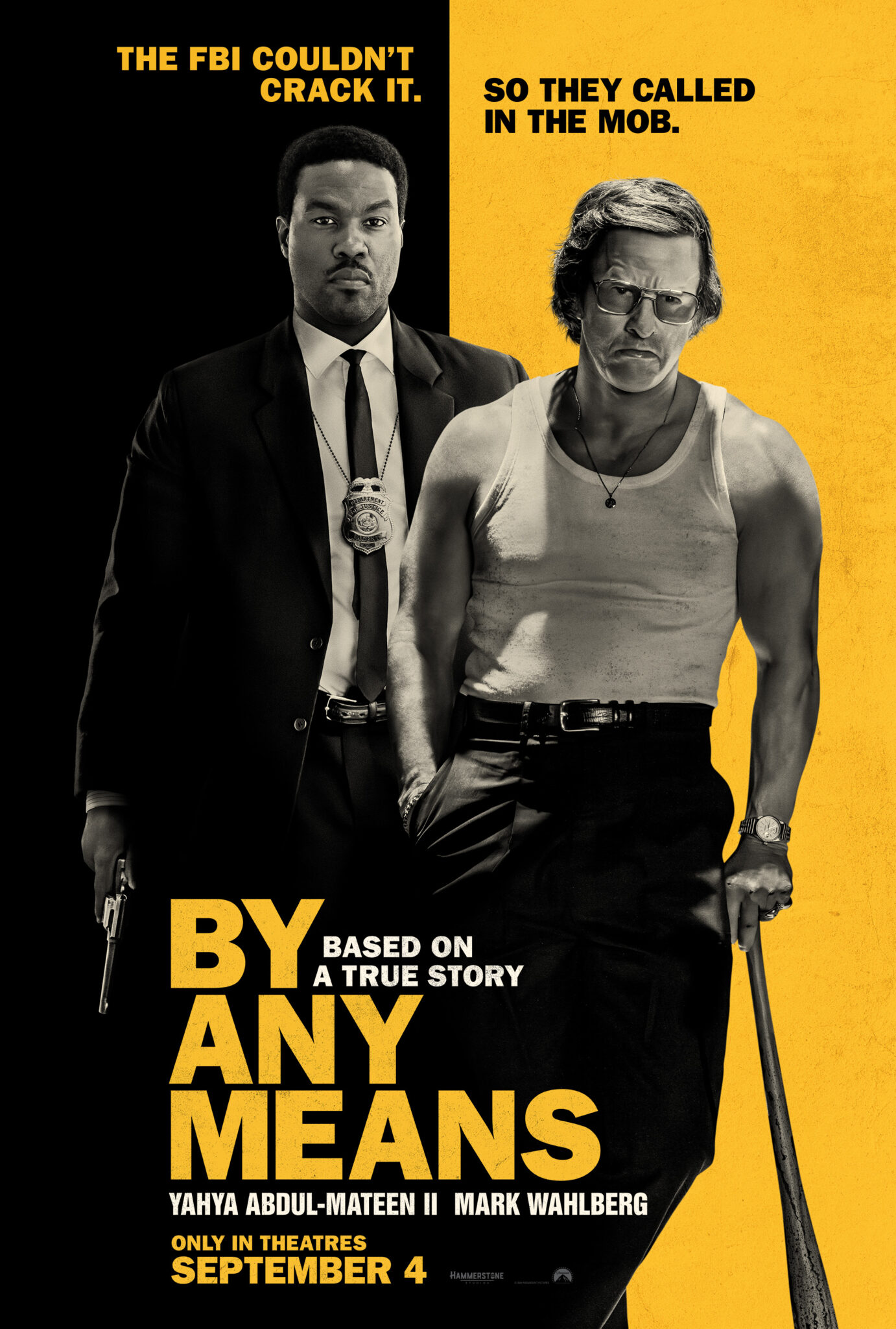 Official teaser poster for By Any Means (2026), featuring Yahya Abdul-Mateen II and Mark Wahlberg