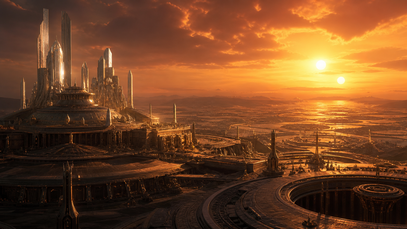 Gallifrey re-imagined as an ancient futuristic capital beneath two suns