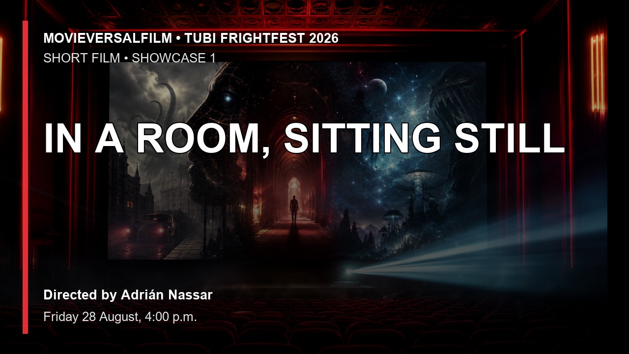 IN A ROOM, SITTING STILL short-film preview artwork for Tubi FrightFest 2026
