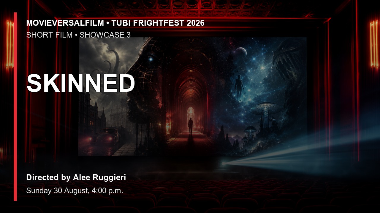 SKINNED short-film preview artwork for Tubi FrightFest 2026