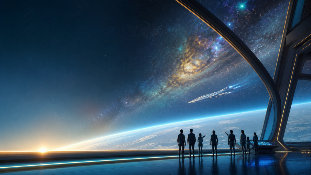 Original cinematic starship approaching a radiant distant world for the Star Trek at 60 feature.