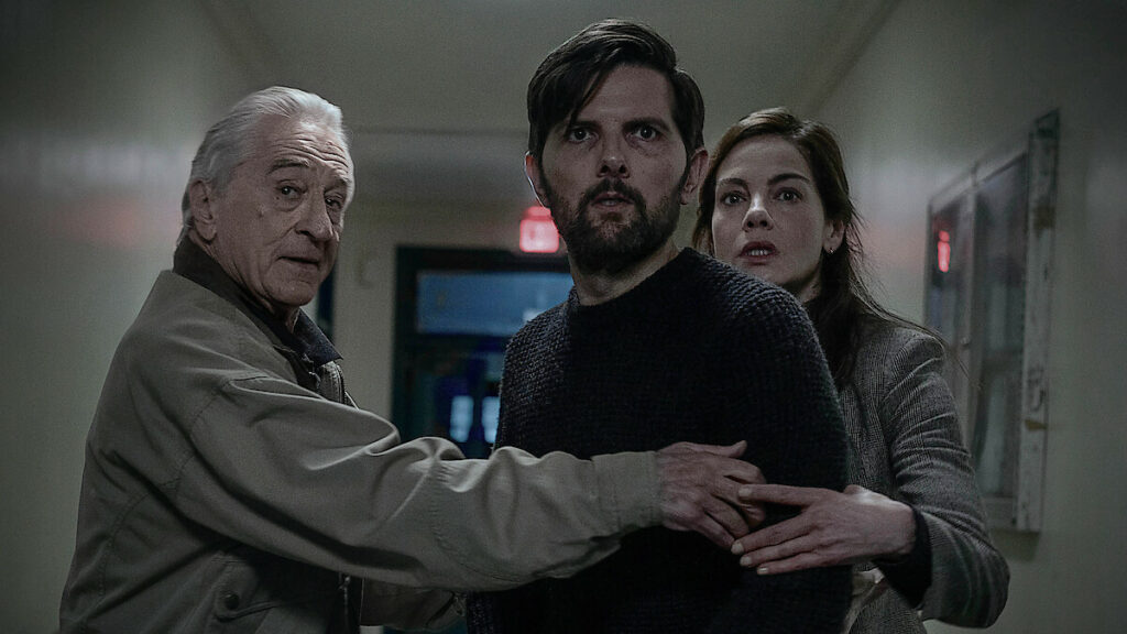 Official Netflix key art for The Whisper Man (2026), featuring Robert De Niro, Adam Scott and Michelle Monaghan