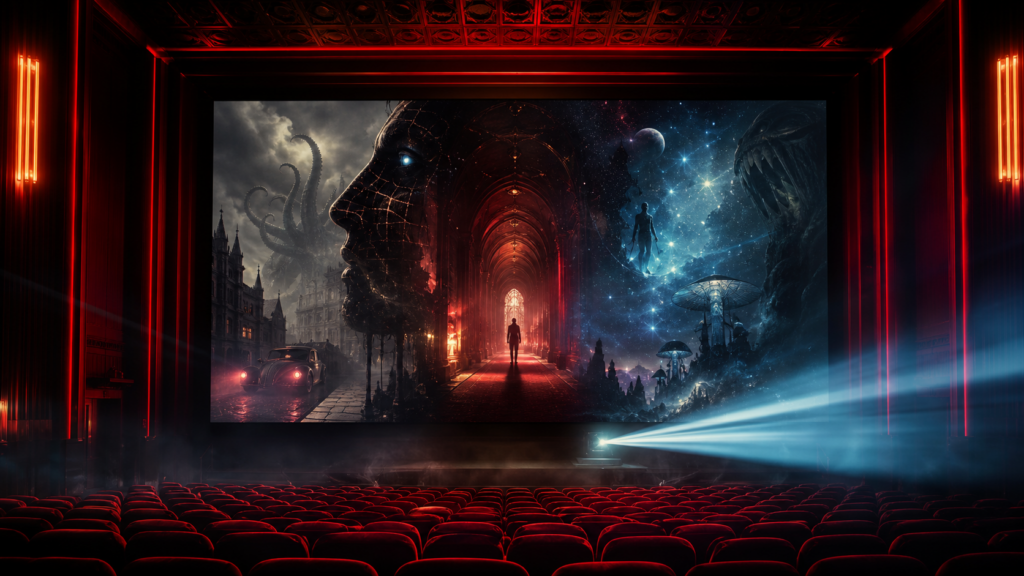 Cinematic horror festival auditorium created for the complete Tubi FrightFest 2026 Movieversalfilm preview