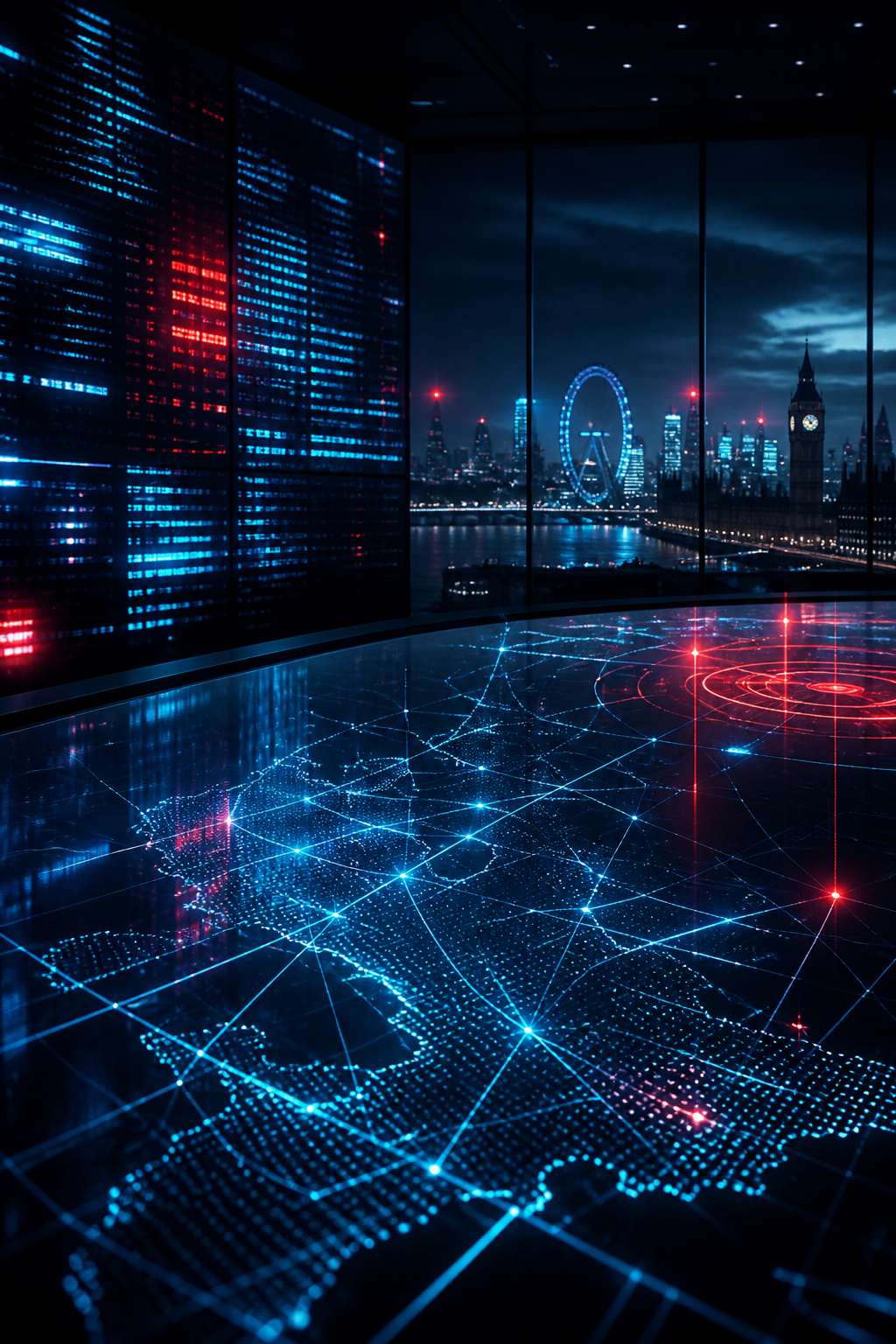 AI-created editorial illustration of an abstract cyber operations room for The Undeclared War season two