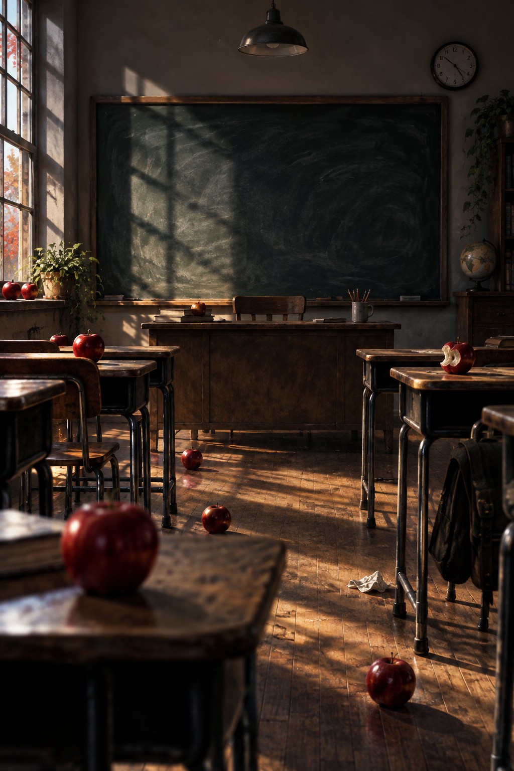 Original editorial illustration evoking a darkly comic school drama