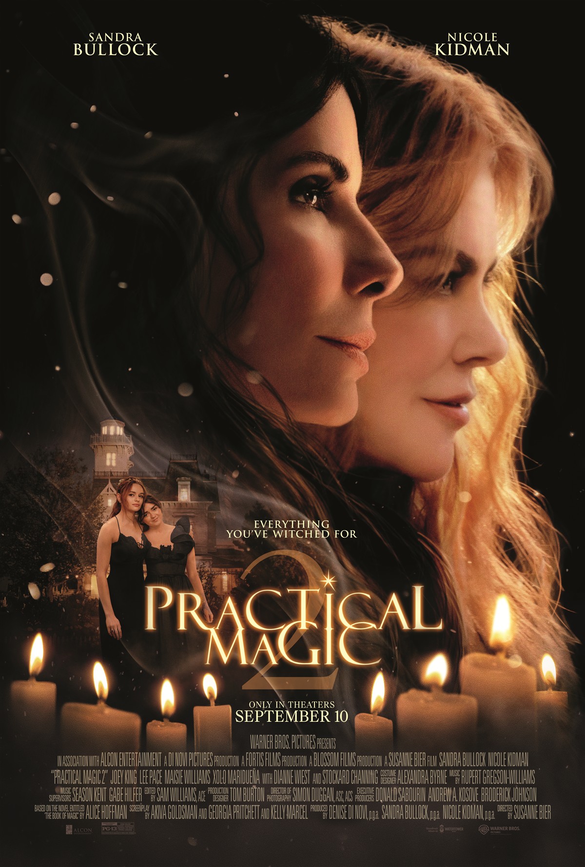Official Practical Magic 2 poster featuring Sandra Bullock and Nicole Kidman, retaining its original title and billing.