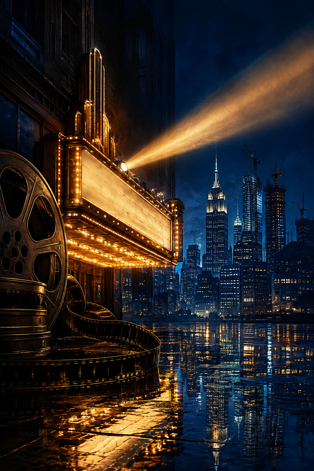 AI-created editorial illustration of a New York cinema district for Tribeca 25
