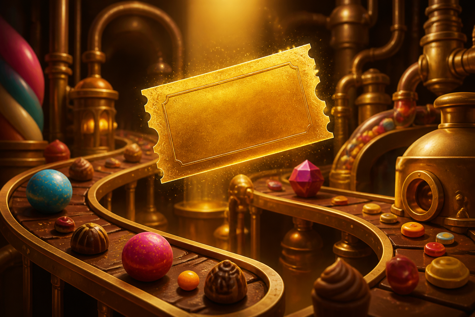 Original editorial illustration evoking Wonka's The Golden Ticket