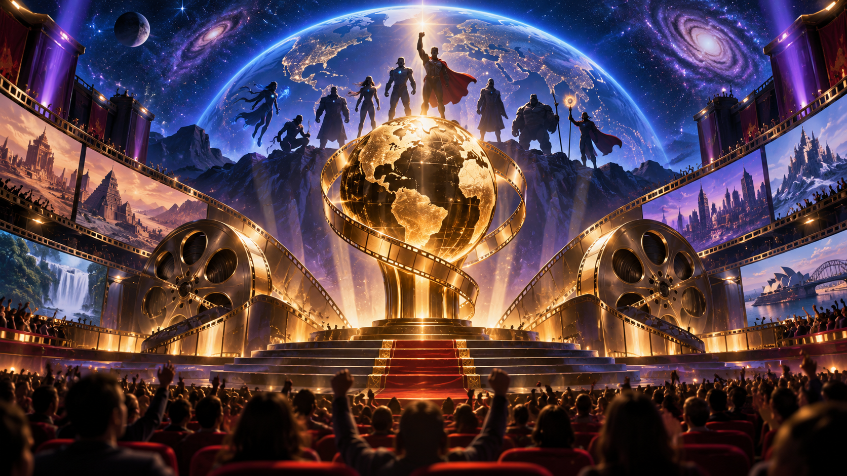 A cosmic cinema celebrates a worldwide box-office record with original heroic silhouettes
