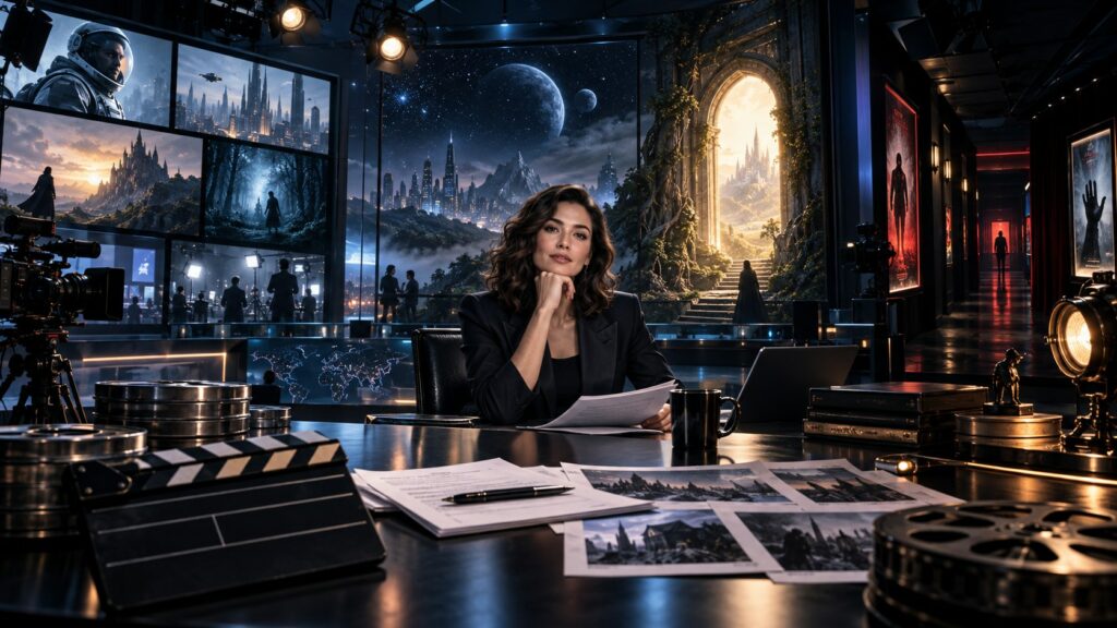 Original cinematic newsroom blending film, television, science-fiction, fantasy and horror imagery