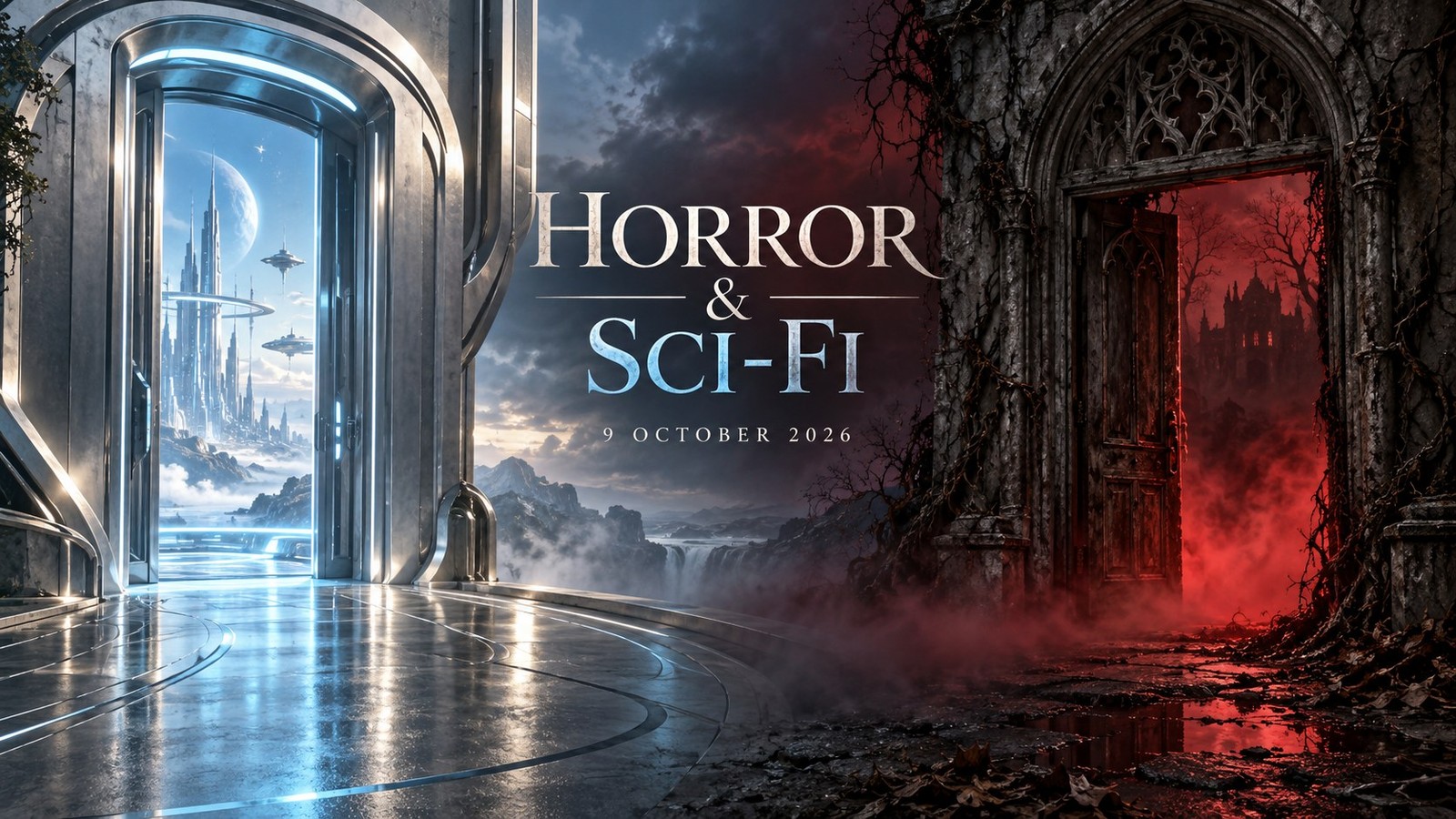 Conceptual horror and science-fiction doorways beneath the edition title and date