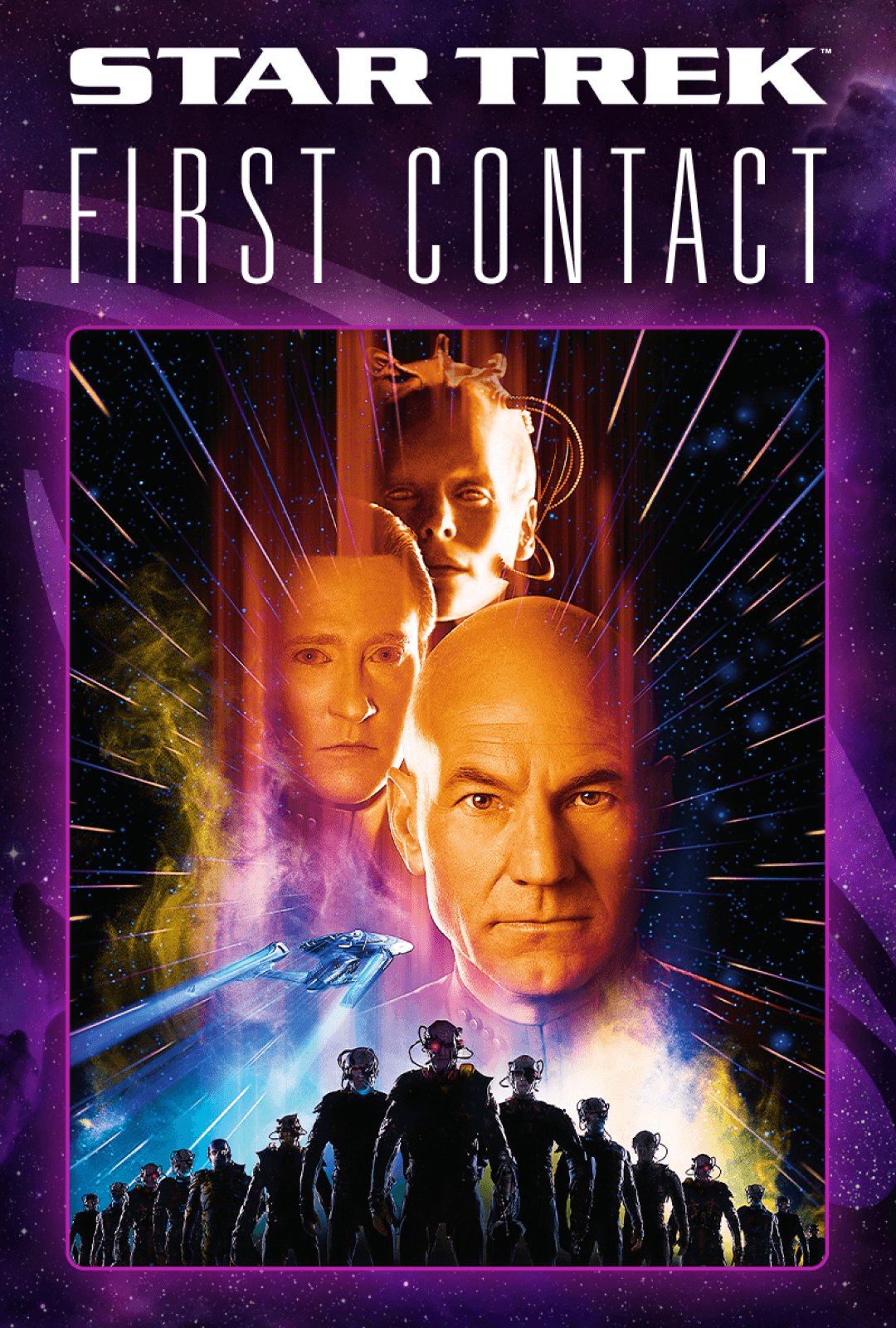 Star Trek: First Contact key art featuring Captain Picard and the crew of the Enterprise