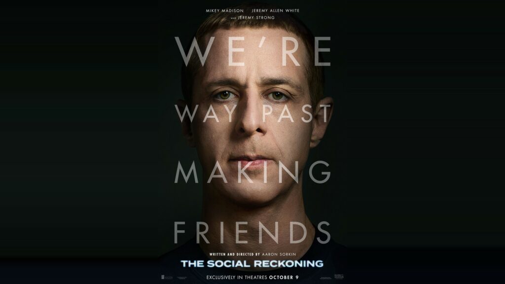 The Social Reckoning (2026) official poster featuring Jeremy Strong, shown intact in a widened landscape frame